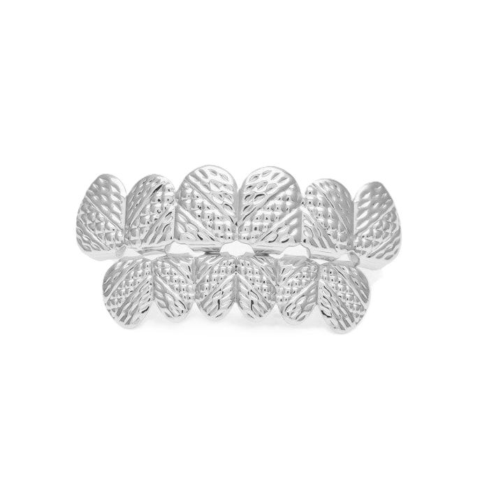 [FBG0012] Silver Plated Diamond Tribal Cut Grillz - Lower Teeth