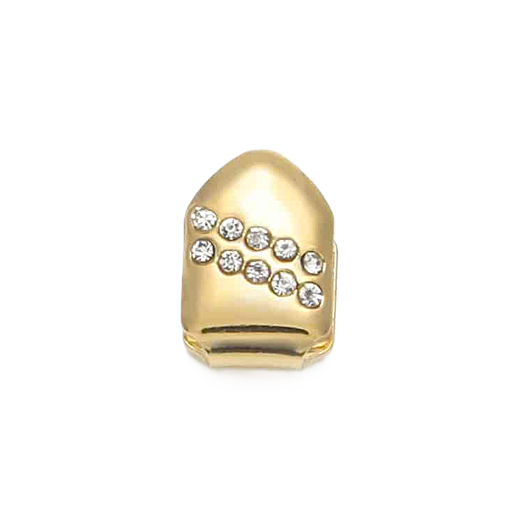[FBG0019] Single Gold plated Clip-on Tooth Cap with Slashed CZ Diamonds